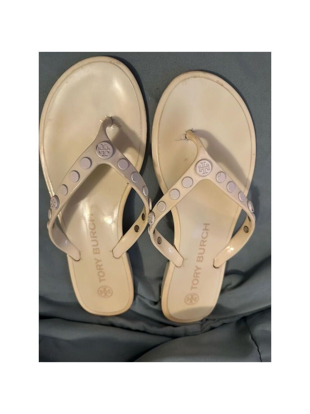 Tory Burch Women's Studded Jelly Sandals Ivory Size 6 Slip-On